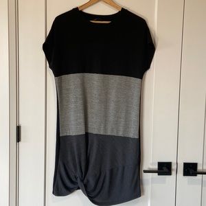 Women’s Shein Long Sweater Size 8/10 Gray Black Sleveless Knot Front Stretch